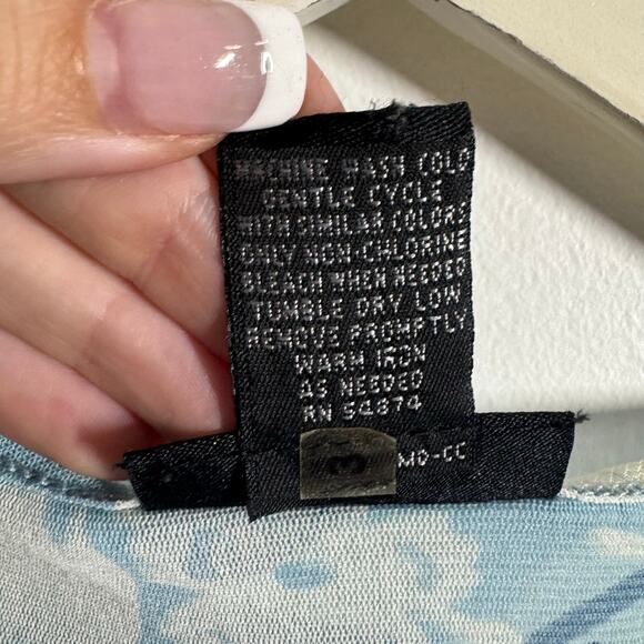 The Limited Top Women S Blue White Floral Mesh Tank 90s Y2K Preppy Going Out - Picture 5 of 6